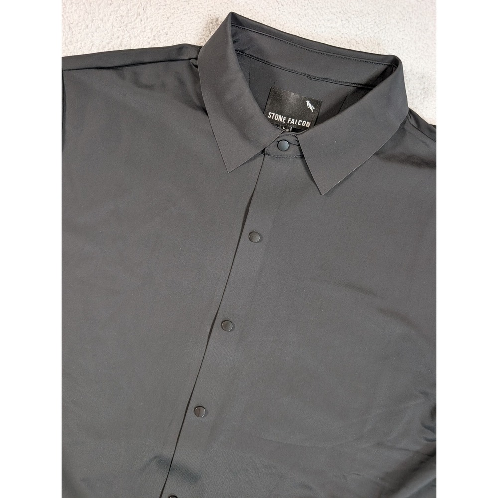 Stone Falcon Mens Short Sleeve Button Down Shirt Black Stretch Tech Large NWT